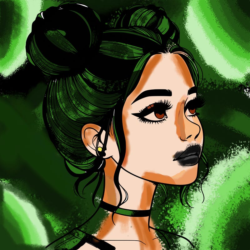 realistic girl with buns on the top of her head