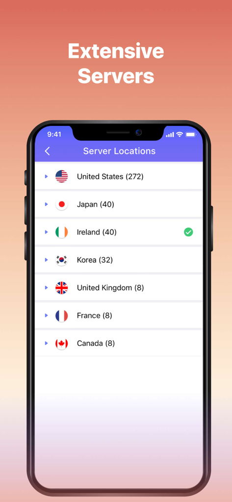 Goose VPN - Goose VPN mobile app screen showing available server locations in multiple countries
