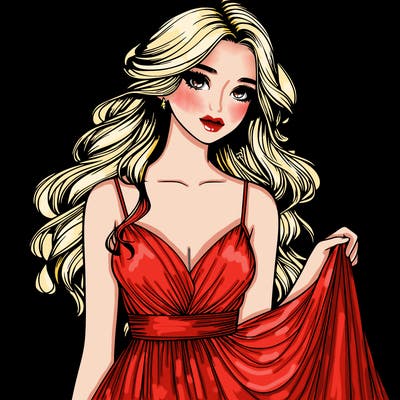 realistic girl in flowy silky prom dress