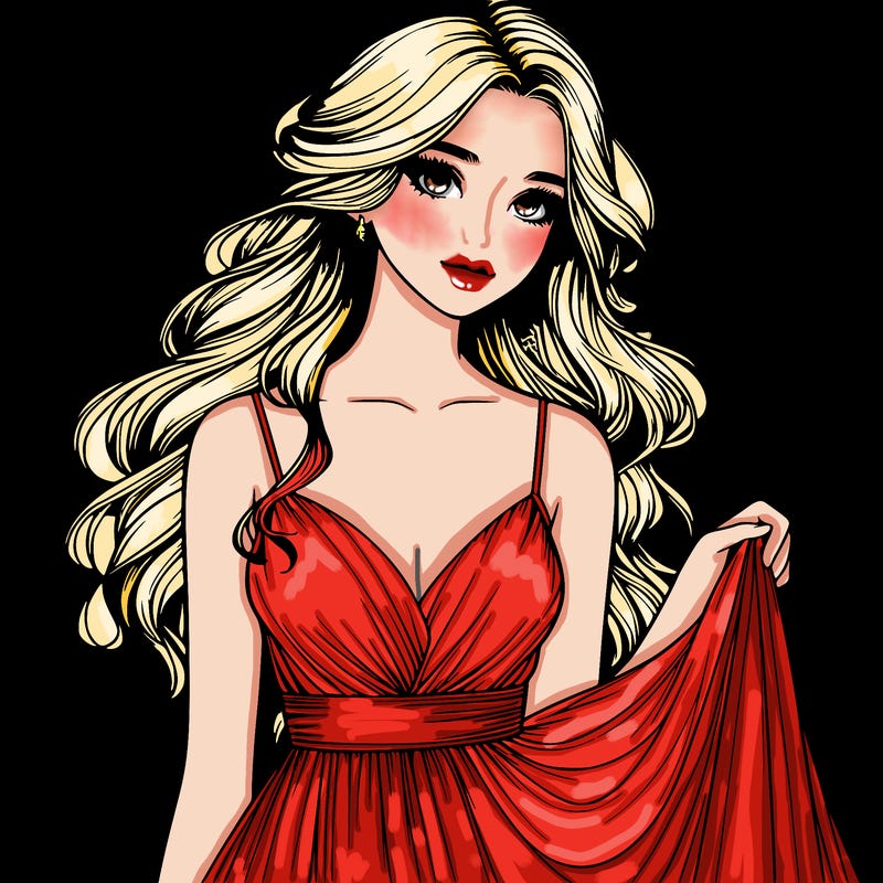 realistic girl in flowy silky prom dress