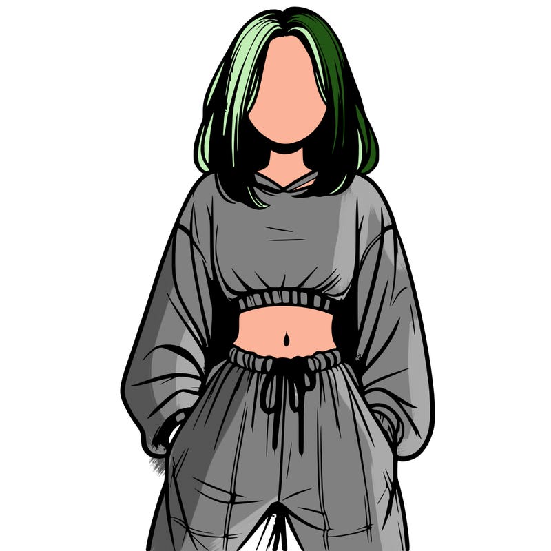 realistic girl faceless with baggy pants and a crop top