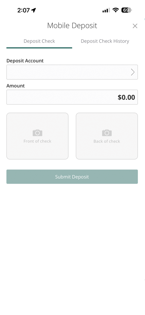 Cathay Bank - Cathay Bank mobile app screen for depositing a check by taking a photo of the front and back.