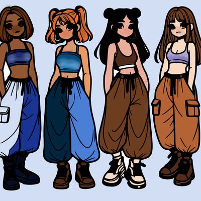 girls with crop top with baggy pants