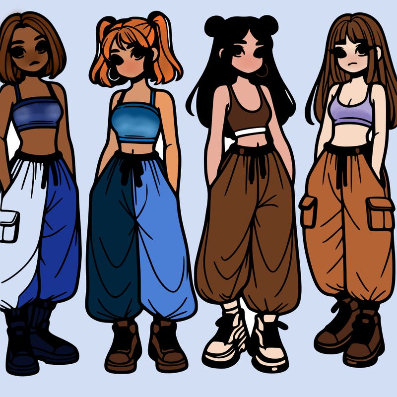 girls with crop top with baggy pants