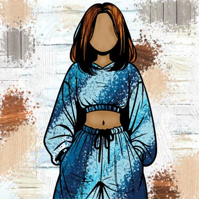 realistic girl faceless with baggy pants and a crop top