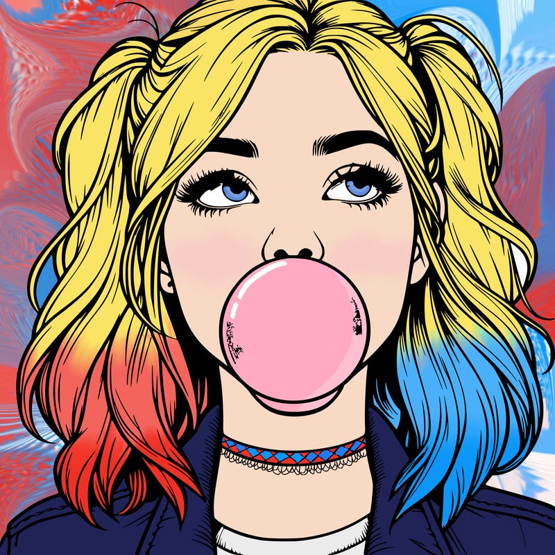 realististic girl blowing bubble -gum