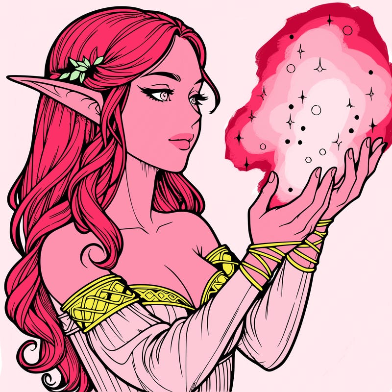 realistic elf girl doing magic