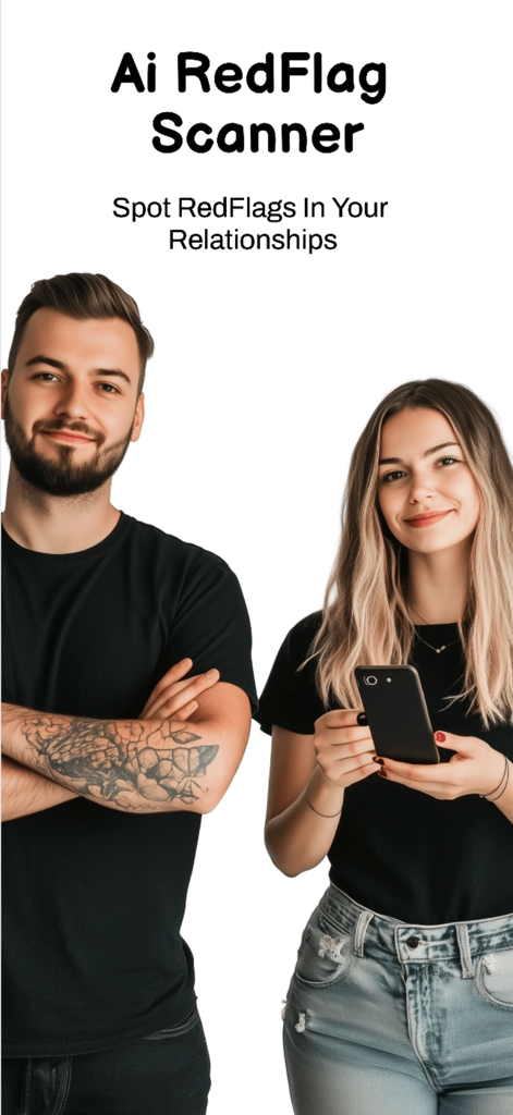 Red Flag Scanner Ai - A young couple standing together on the splash screen of the Red Flag Scanner AI app