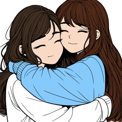 realistic two girls hugging
