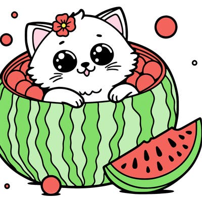 cat in a watermelon