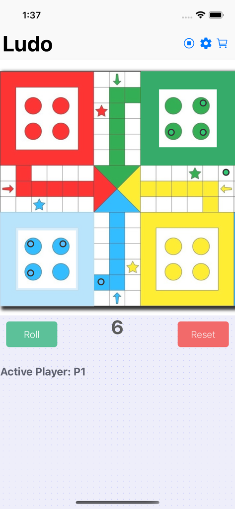 eGamer - A classic Ludo board game interface with colorful squares and roll controls in the eGamer app