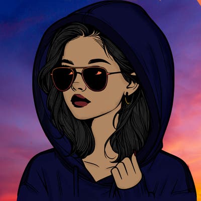 realistic teenage girl, wearing a hoodie and sunglasses