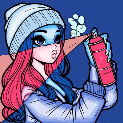 realistic girl spray painting