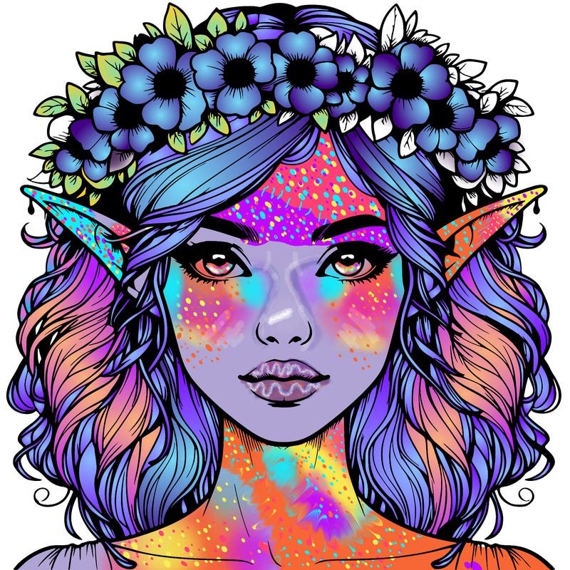 realistic female elf with flower crown