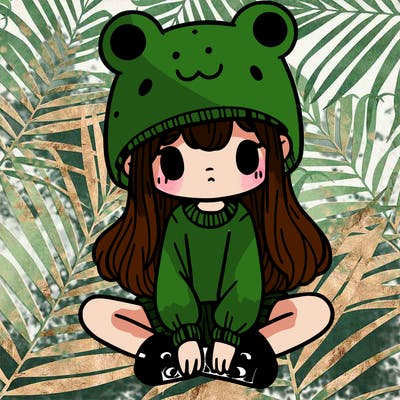 a girl wearing a frog hat and some frog socks