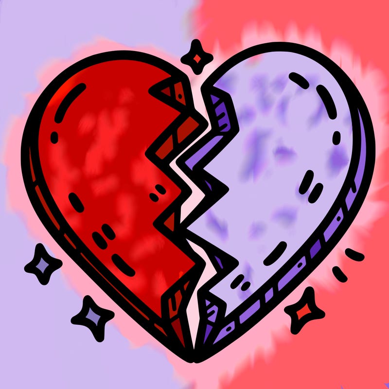 split in half heart
