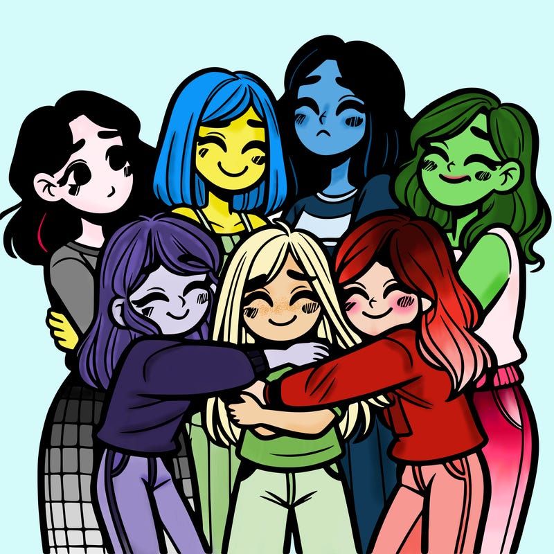 five girls huging