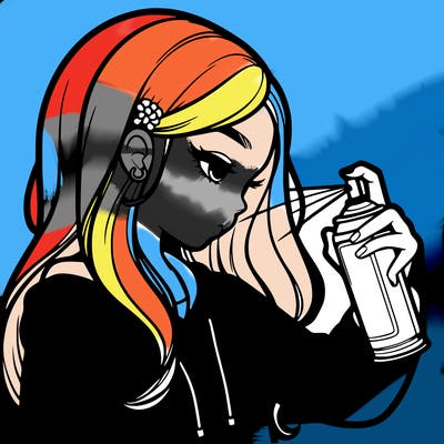 a realistic girl spray painting