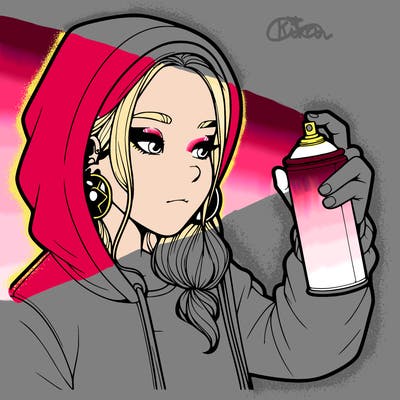 a realistic girl, spray painting