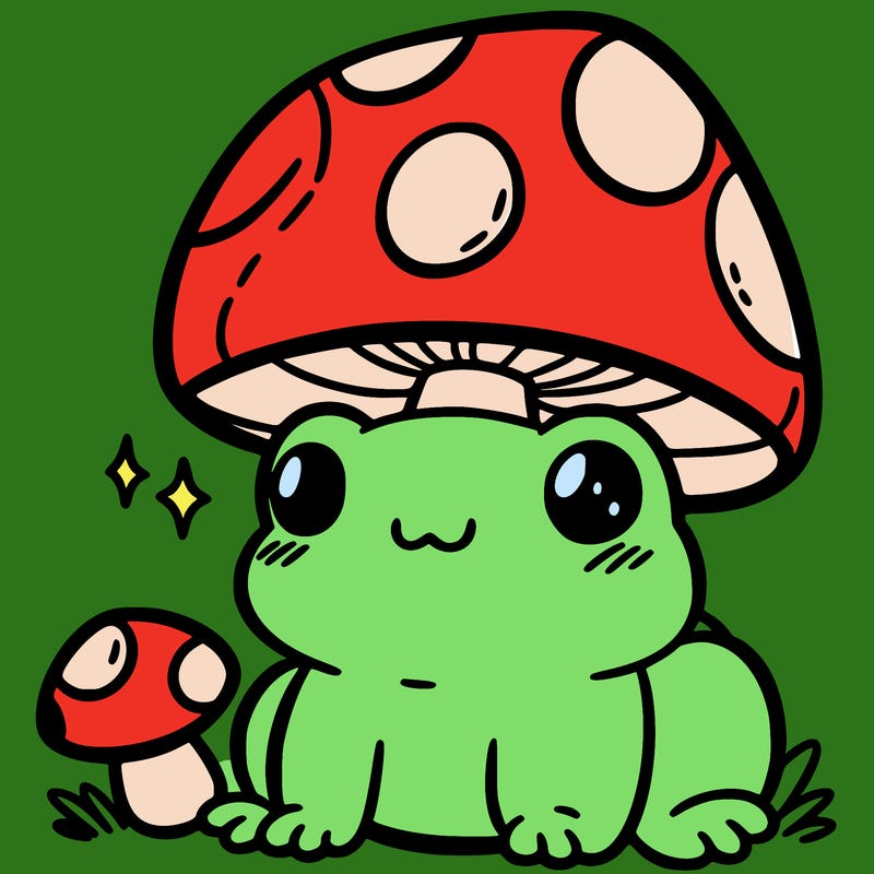 a cute frog with a mushroom hat