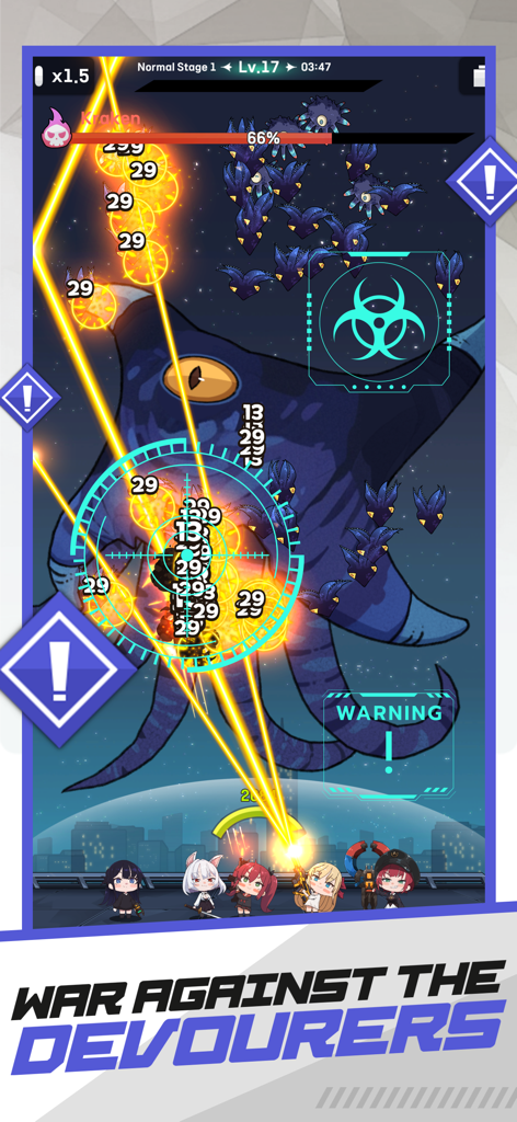 E.D.E.N : The Last Line - Anime squad battling a giant Kraken boss in E.D.E.N The Last Line tactical gameplay.