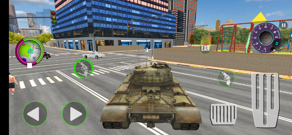 Animal City Rampage Games - Un tanque militar circulando por una calle de la ciudad en el juego móvil Animal City Rampage