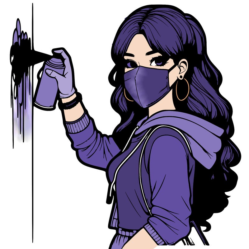 realistic girl with mask spray painting a wall