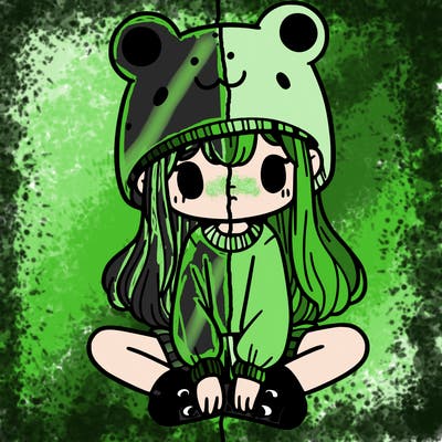 a girl wearing a frog hat and some frog socks