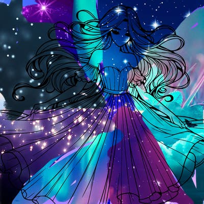 realistic woman wearing a dress that's flowing in the wind