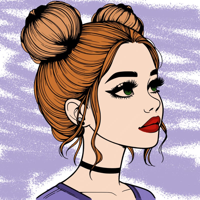 realistic girl with buns on the top of her head
