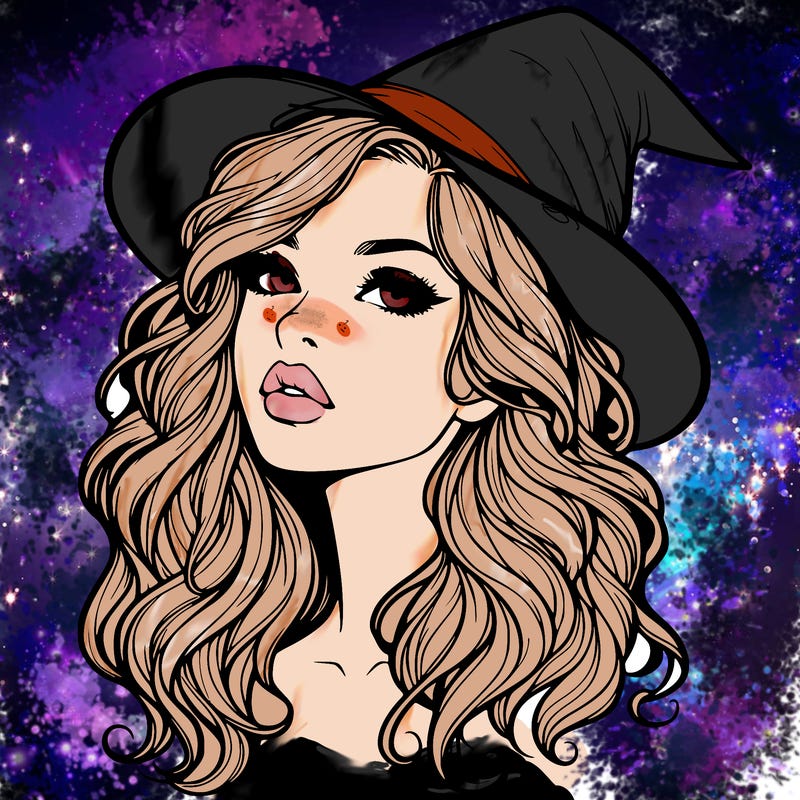realistic witch girl with wavy hair and lips