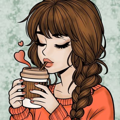 realistic girl drinking coffee