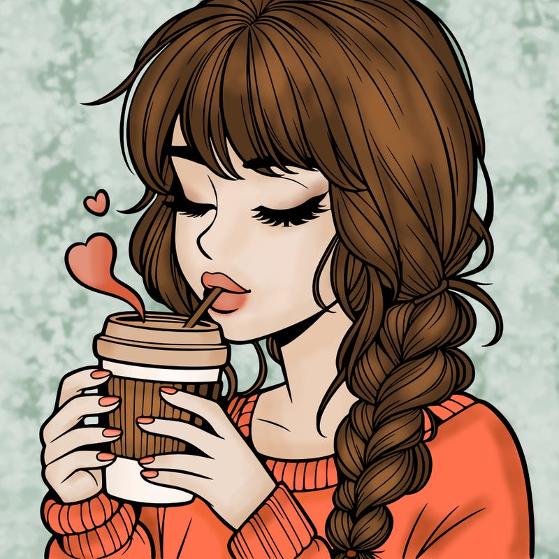 realistic girl drinking coffee
