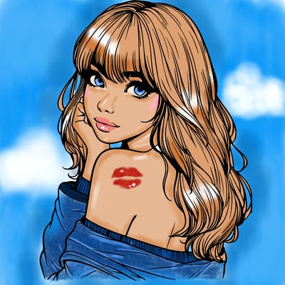 realistic girl with bangs looking over her shoulder