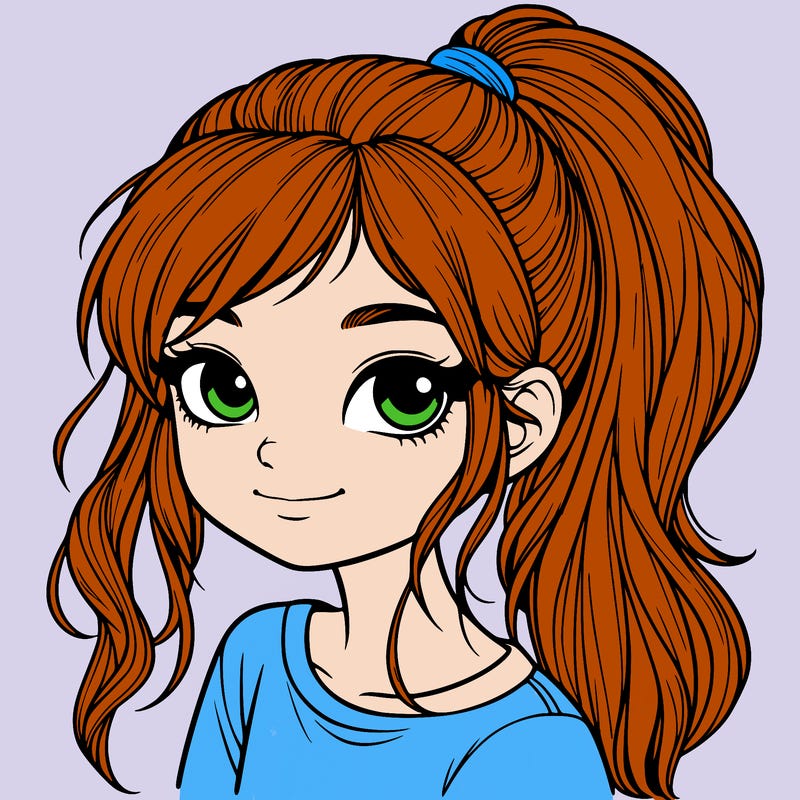 realistic girl with ponytail