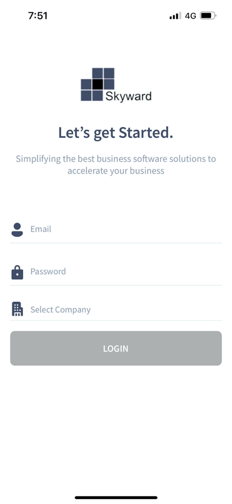 Skyward CRM - Skyward CRM mobile app login interface for business software solutions.