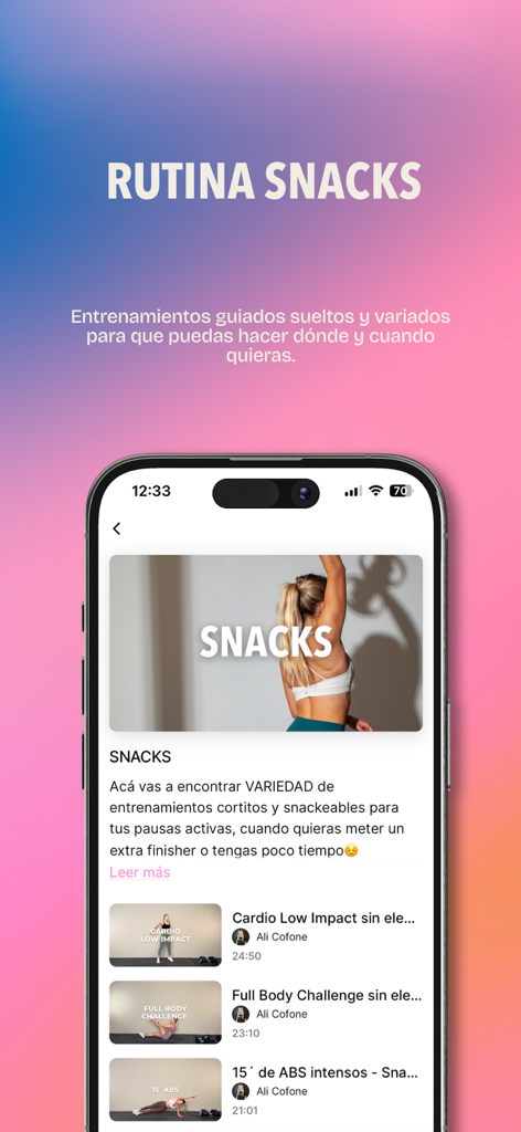 Inner Space - Inner Space app interface displaying quick guided snack workout routines