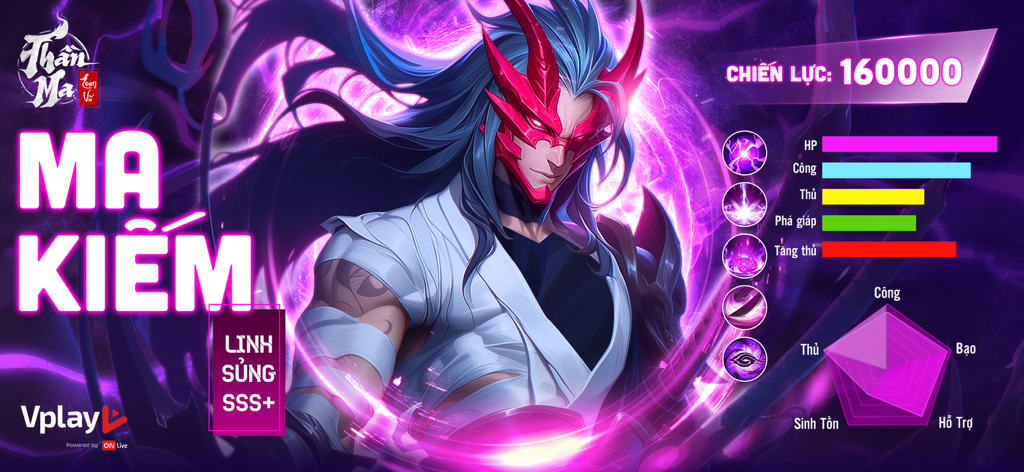 Thần Ma Loạn Vũ - Vplay - Perfil del personaje de la clase Ma Kiem en Than Ma Loan Vu mostrando poder de combate y estadísticas de atributos