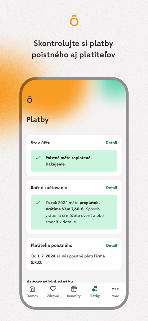 Dôvera - Pantalla de la aplicación Dôvera que muestra el estado de los pagos del seguro médico y la conciliación anual.