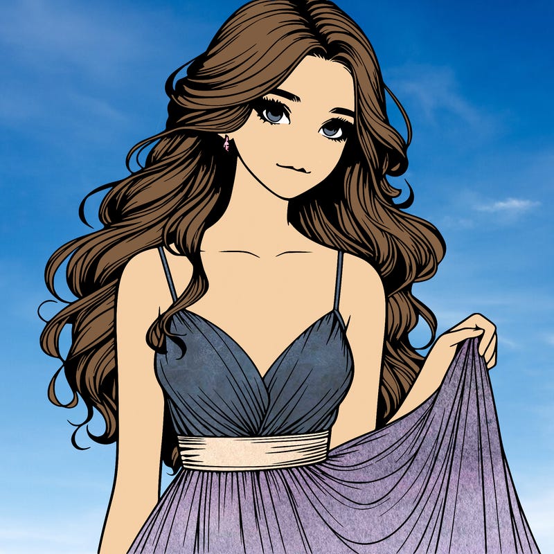 realistic girl in flowy silky prom dress
