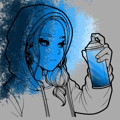 a realistic girl, spray painting