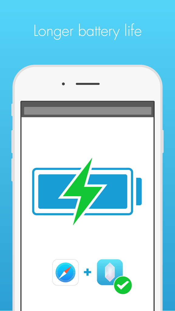 Una ilustración gráfica que muestra que Crystal Adblock ayuda a lograr una mayor duración de la batería en el iPhone al bloquear anuncios en Safari.