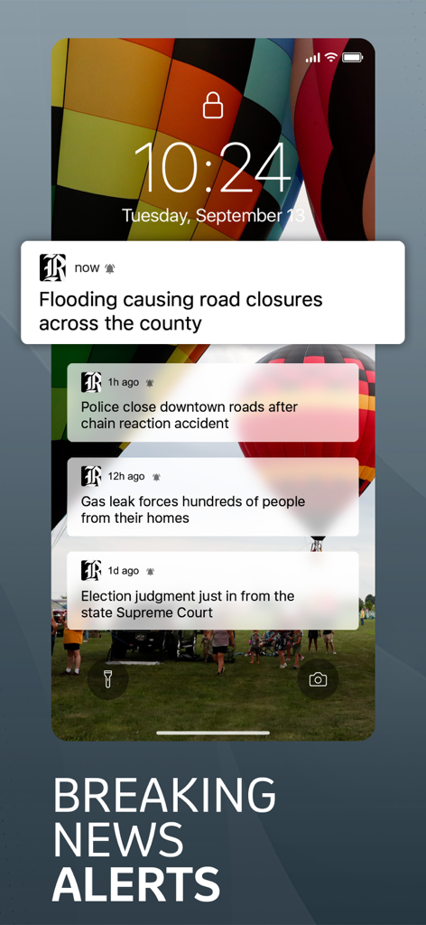 Smartphone lock screen with breaking news notifications from Richmond Times-Dispatch