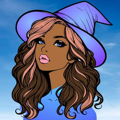 realistic witch girl with wavy hair and lips