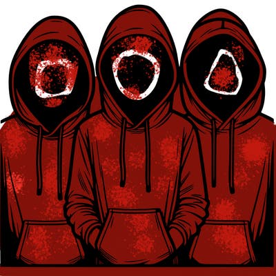 3 faceless people in  hoodies