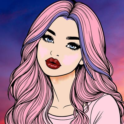 realistic girl with hair on her hair and lips