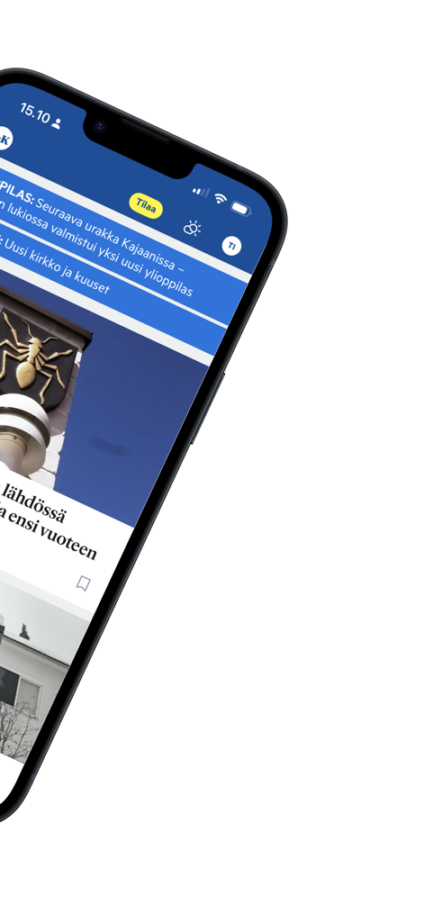 Suur-Keuruu - iPhone displaying the Suur-Keuruu local news application interface with Finnish news articles