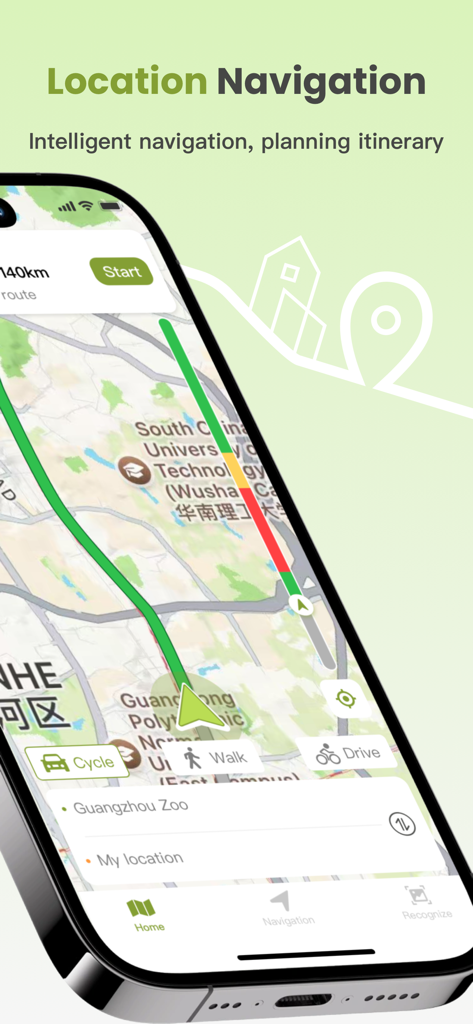 iAnyGo - Location change tool - Smartphone screen showing the iAnyGo app location navigation interface with a map and route planning