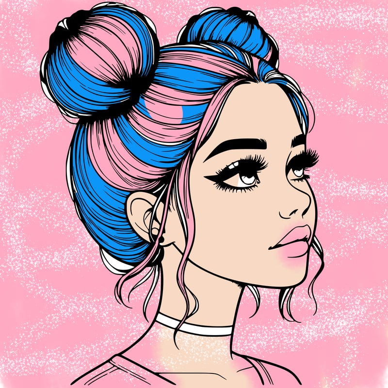 realistic girl with buns on the top of her head