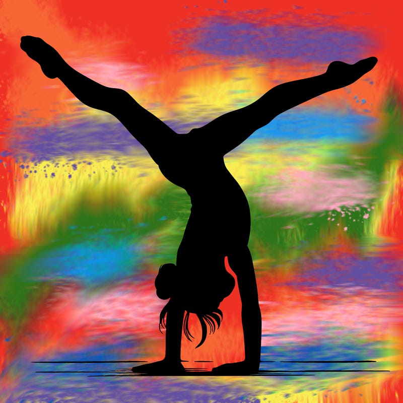 realistic gymnastic hand stand girl in four splits